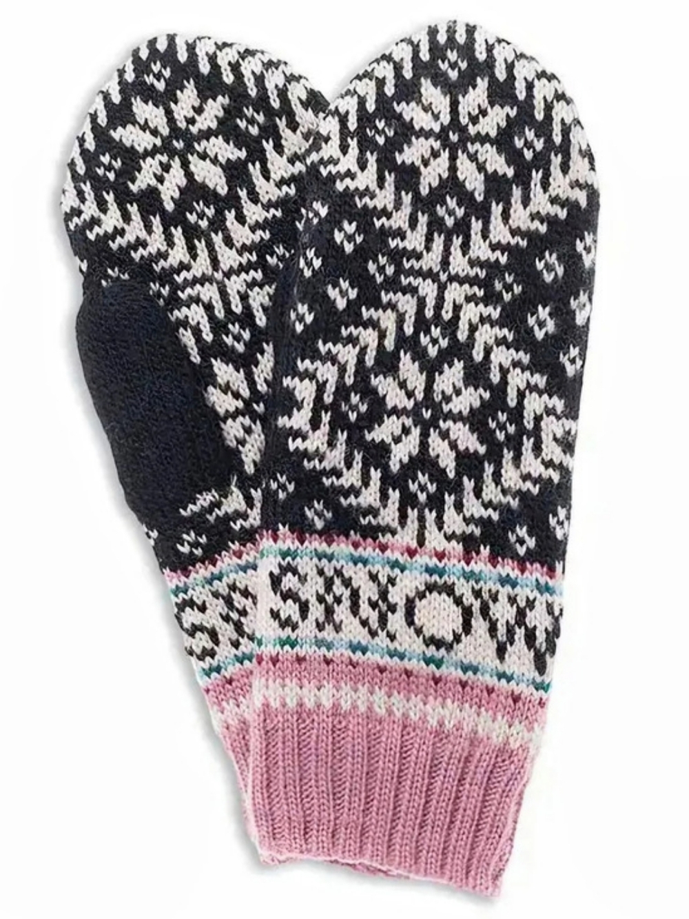 French Knot Fair Isle Knit Mittens in Black & Pink NWT $55